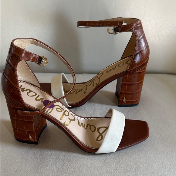 Sam Edelman Tan and Cream Croc-Embossed Heels - Picture 7 of 7